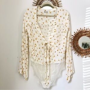 Free People Intimately Sunflower Bell Sleeve Bodysuit